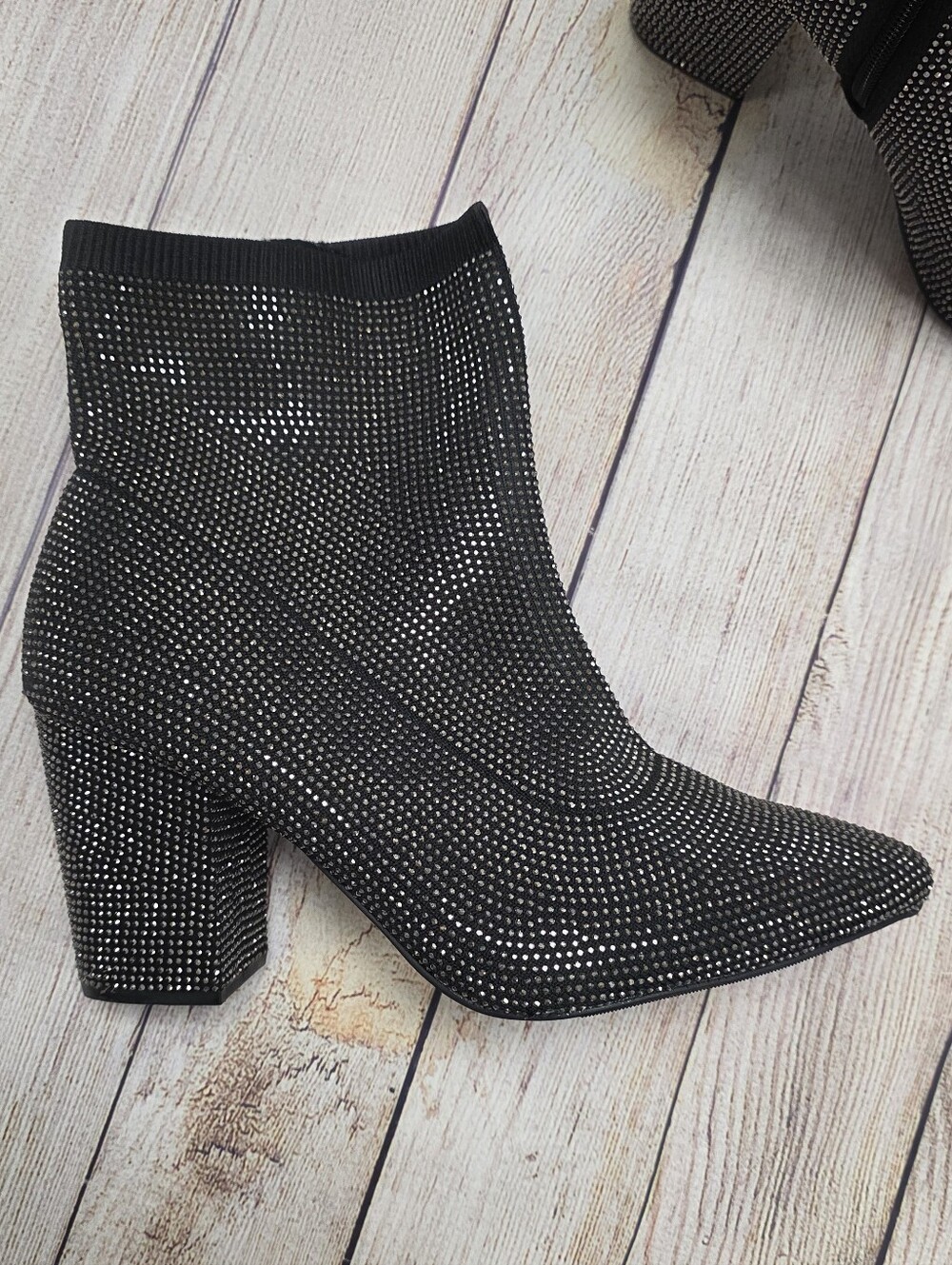 Torrid Black Rhinestone Stretch Sock Bootie Ankle Boots Size 11WW